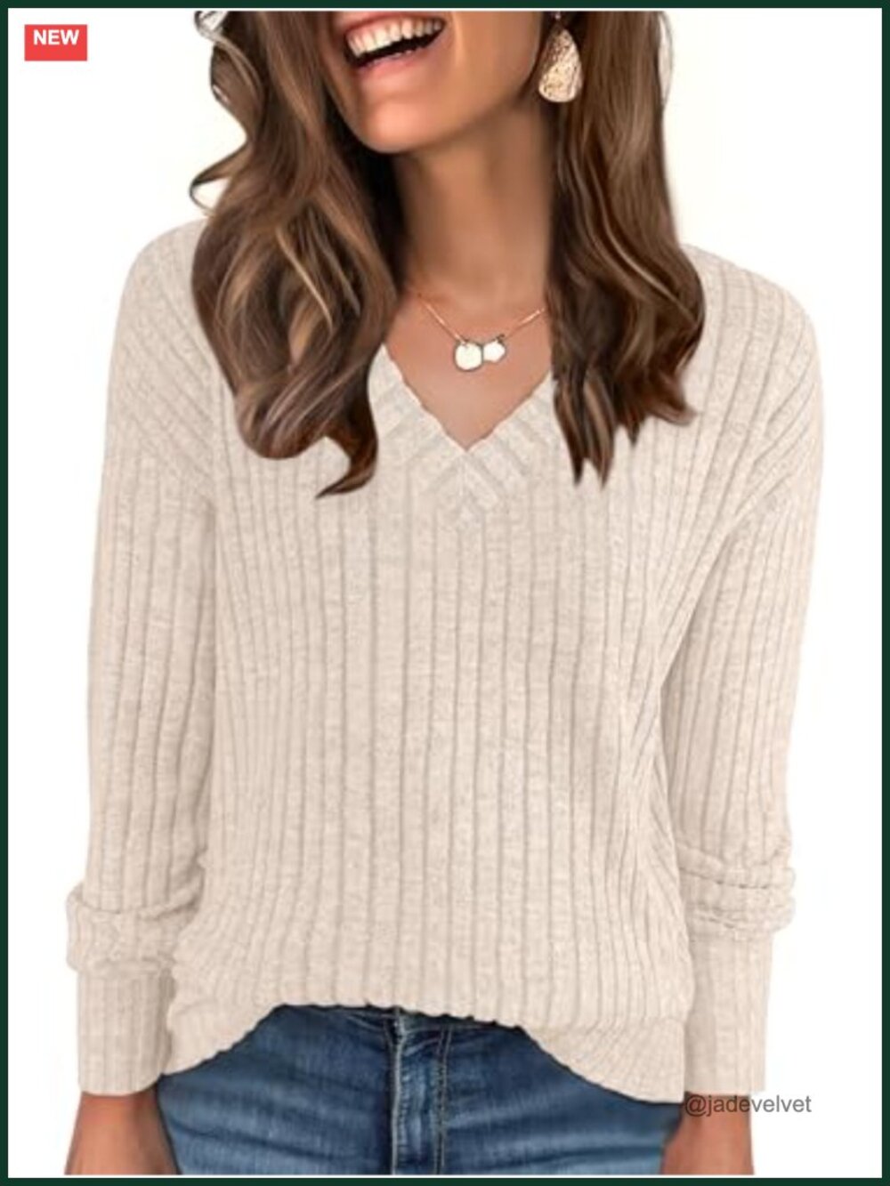Ribbed V Neck Long Sleeve Tunic Top Lightweight Knit Women's